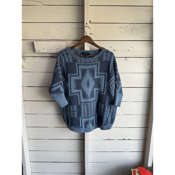 Pendleton Sweaters - Pendleton Womens Southwestern Geometric Wool Blend Sweater Blue Grey S-M